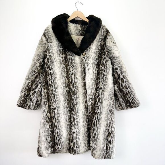 Unbranded Faux Fur Persian Contrasting Oversized Collar Overcoat - Picture 1 of 15